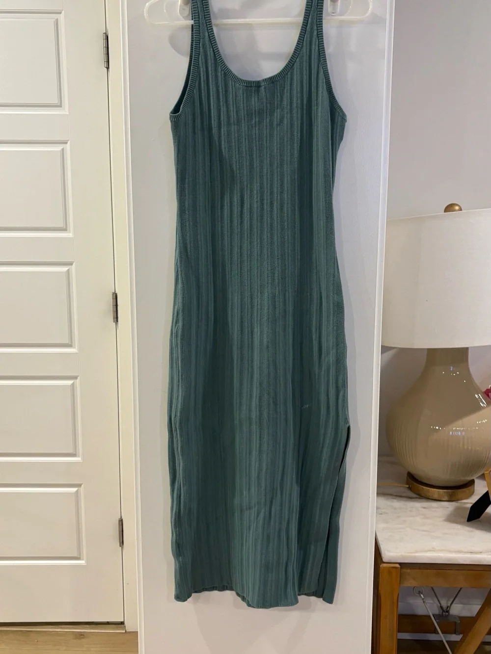 Abercrombie & Fitch Sleeveless Ribbed Maxi Dress in Teal Green